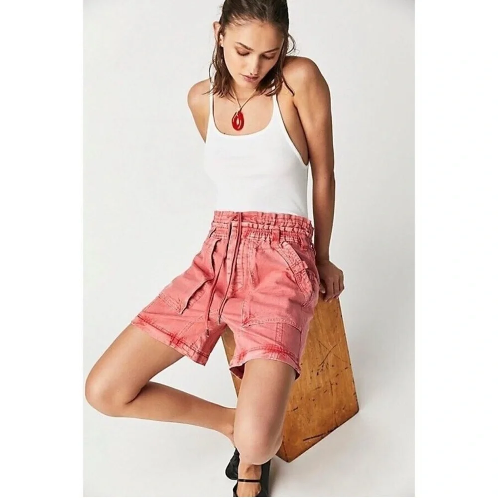 Free People Wind Drift Convertible Pants Utility Shorts Zipper Coral size L - Picture 4 of 9